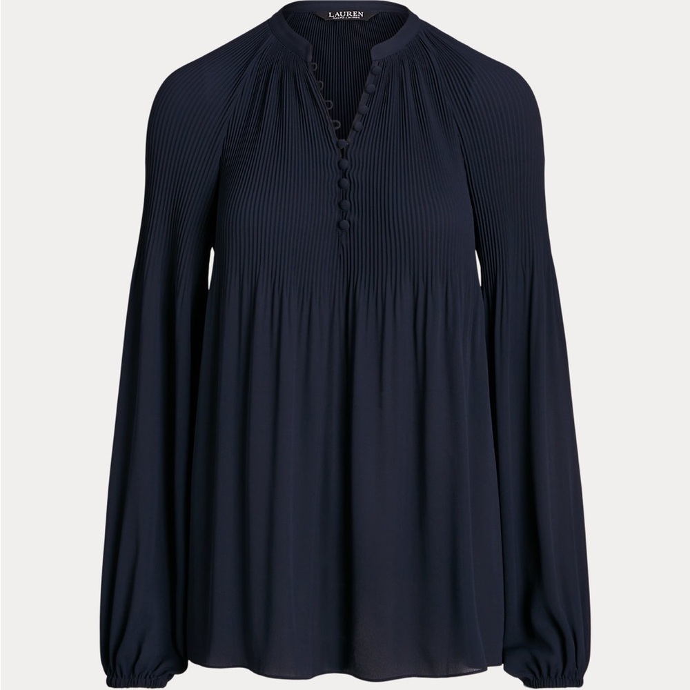 Lauren Ralph Lauren Dark Blue Pleated Blouse